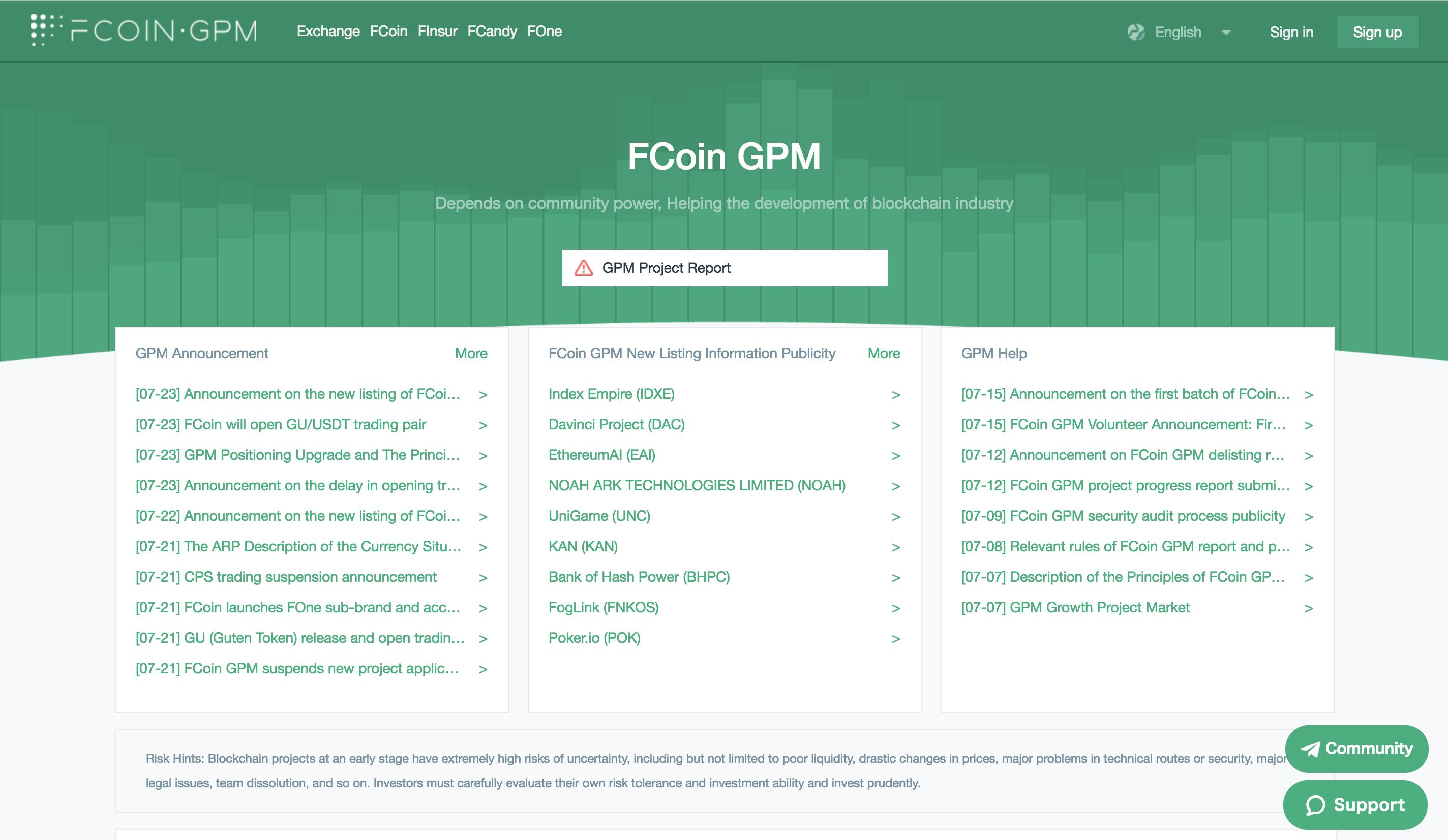 ノアコイン最新情報！FCoin GPMのリスティング情報に表示！